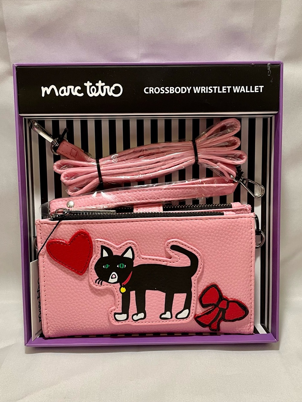 Marc Tetro Black Tuxedo Cat Crossbody Wristlet Wallet in Gift Box